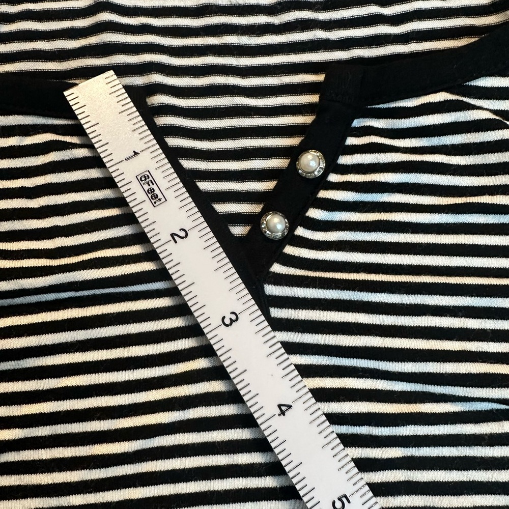 Clearance White House Black Market Black and White Striped Fitted Ruched Blouse - Picture 2 of 9